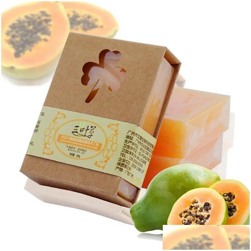 natural organic herbal green papaya whitening handmade soap lightening skin remove acne moisturizing cleansing bath soap