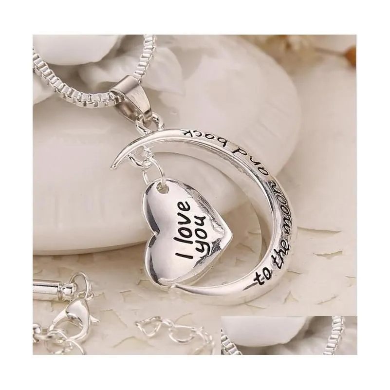 high quality heart jewelry i love you to the moon and back mom pendant necklace mother day gift wholesale fashion jewelry gd463