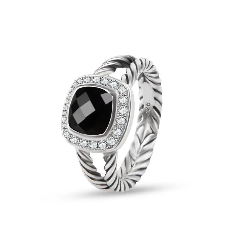 twisted wire rings prismatic black rings womens fashion silver plated micro diamonds trendy versatile styles