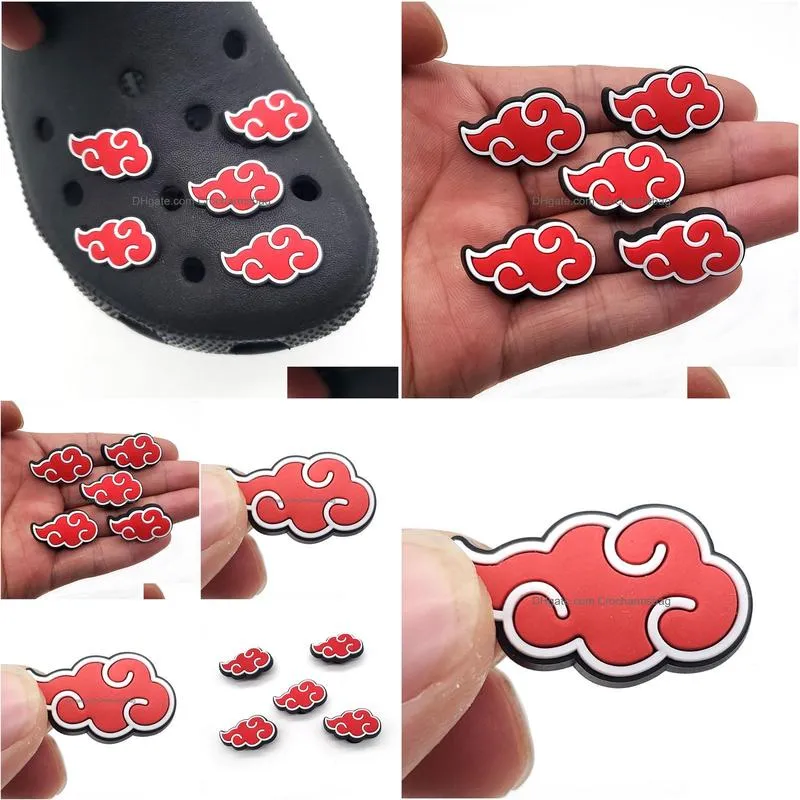 100pcs Red Cloud Anime Croc Charms Pvc Shoe Clog Charm Buckle Buttons Pins Accessories