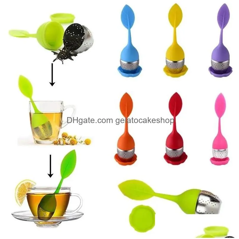 creative teapot strainers silicone tea spoon infuser with food grade leaves shape stainless steel infusers strainer filter leaf lid