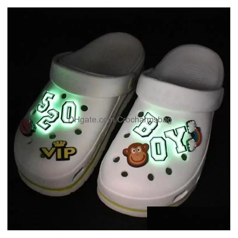 Glow in the dark letter croc shoe charms pvc soft rubber shoecharms buckle DIY clog bracelet wristband decoration