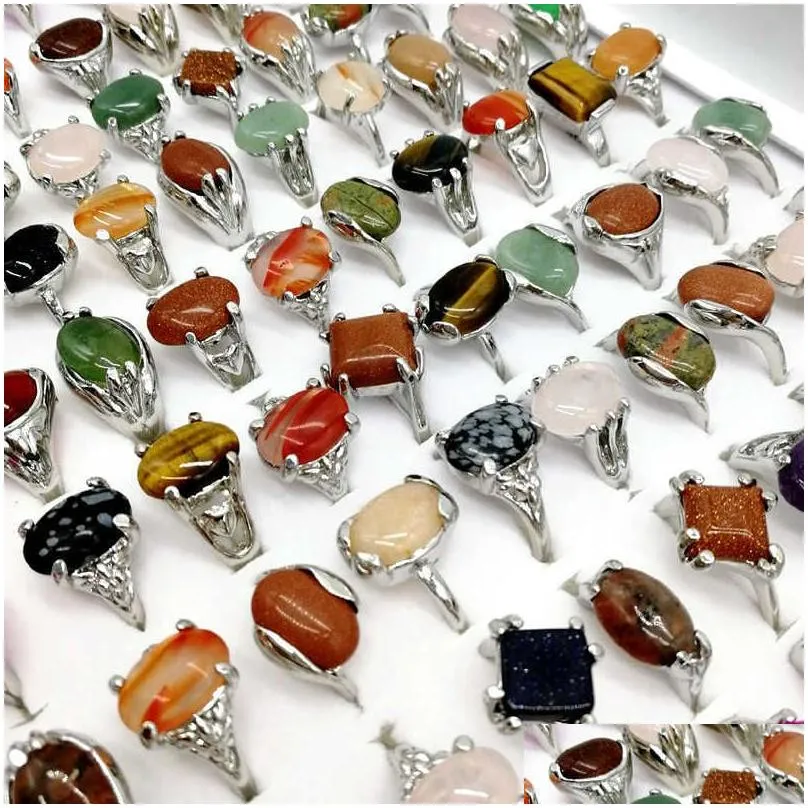 natural rainbow 30 pieces/lot band gem stone rings for women men mix bohemian style designs couples designer jewelry engagement