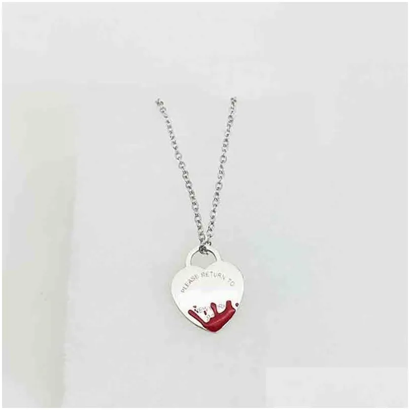 luxury heart necklace womens one set of packaging stainless steel 19mm pendant blue pink green red couple jewelry on the neck valentine day