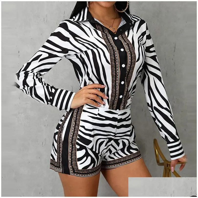 2 piece set women zebra print buttoned shirt and zipper shorts sets casual two piece set female 2020 autumn womens two suit