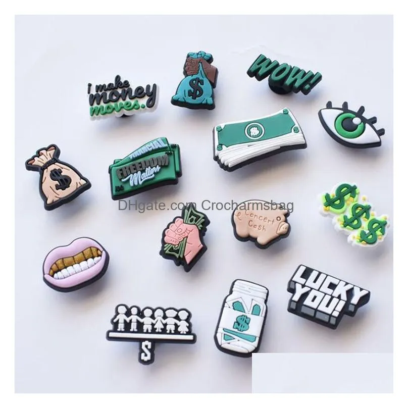 15 styles Dollar green croc charms pvc cartoon shoecharms buckle garden shoe accessories clog wristband decoration kids toy