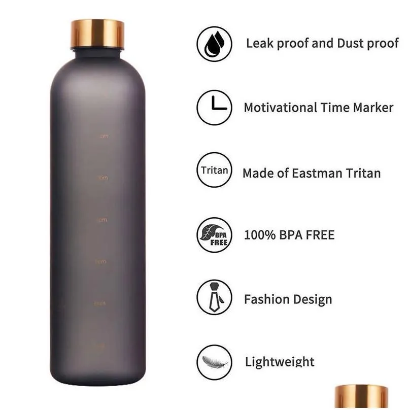  1 liters water bottle motivational drinking bottle sports water bottles with time marker stickers portable reusable plastic cups