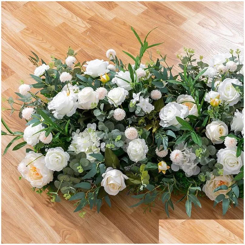 2m luxury white rose hydrangea artificial flower row runner arch road cited floral for wedding party diy decoration