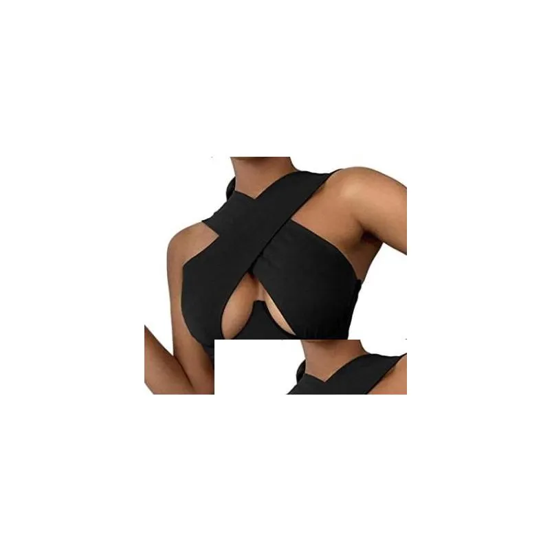 womens criss cross tank tops y sleeveless solid color cutout front crop top party club streetwear summer lady bustier camis
