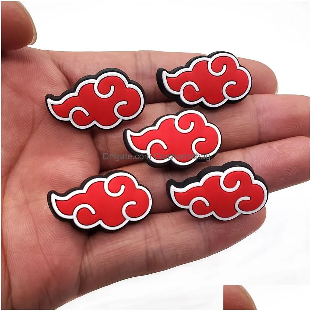 100pcs Red Cloud Anime Croc Charms Pvc Shoe Clog Charm Buckle Buttons Pins Accessories