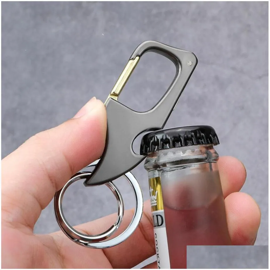 classic men mini foldable knife keychain outdoor multi-functional 2 in 1 metal bottle opener with two key rings for boy gifts