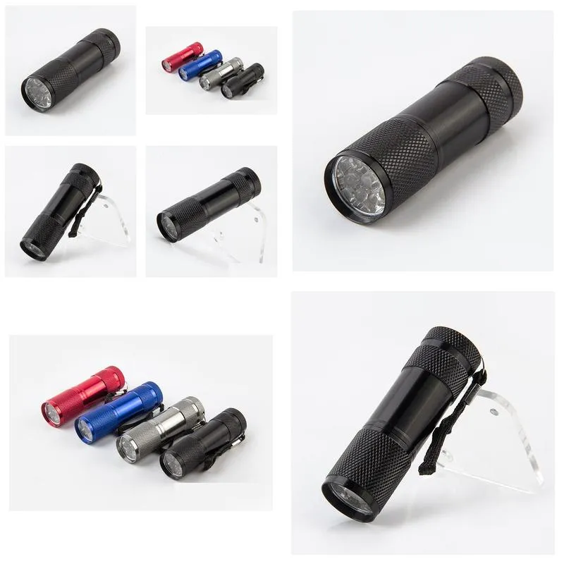 aluminium 9led flashlight uv ultra violet mini portable flashlight torch light lamp silver 