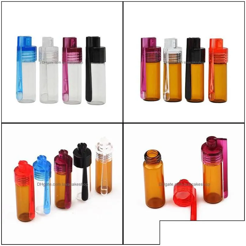 wholesale packaging bottles colorf 36mm 51mm travel size acrylic plastic bottle snuff snorter dispenser glass pill case vial container box with spoon drop delivery