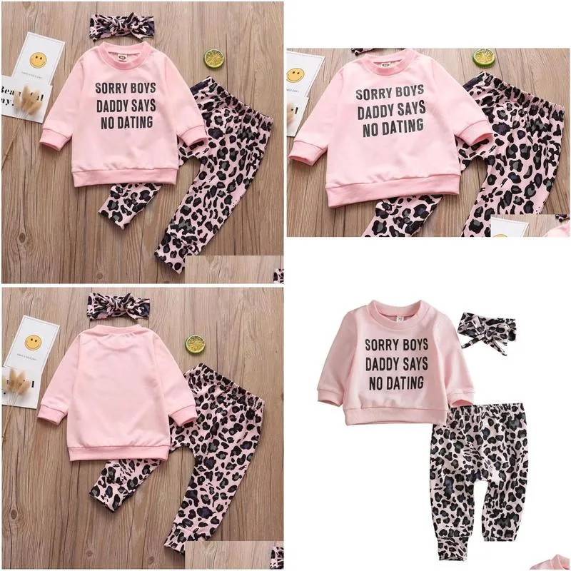 infant baby girls clothing set 0-4t spring fall daddy says no dating topsaddleopard print pantsaddheadband toddler girl outfits sets