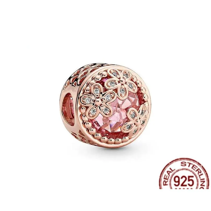 925 sterling silver pandora charm pink daisy flowers cherry blossom pearl beads suitable for primitive diy bracelet female jewelry fashion