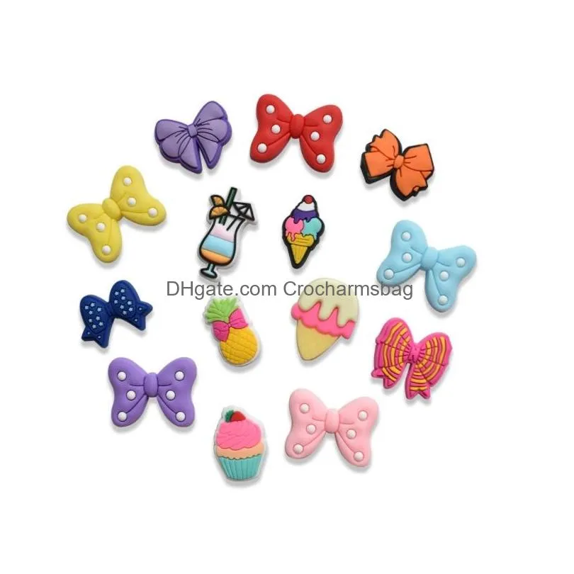 PVC Shoe Charm Decorations Accessories JIBZ For Croc Kids Gift garden shoes buckle bowtie Girls Cute button