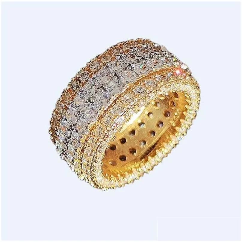 choucong brand wedding rings sparkling luxury jewelry 925 sterling silver gold fill 4 rows stack 5a cubic zircon cz diamond gemstones women engagement band