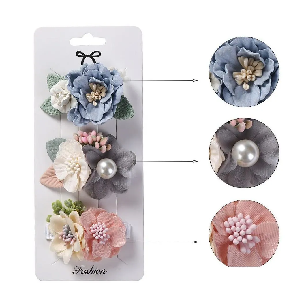 baby girls artificial flower barrettes kids florals hair clips princess girl hairpin barrette children hair accessories 3pcs/set