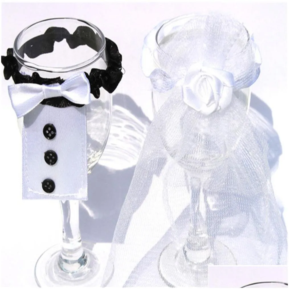 wedding wine bottle glasses champagne cup cover set bride groom cute