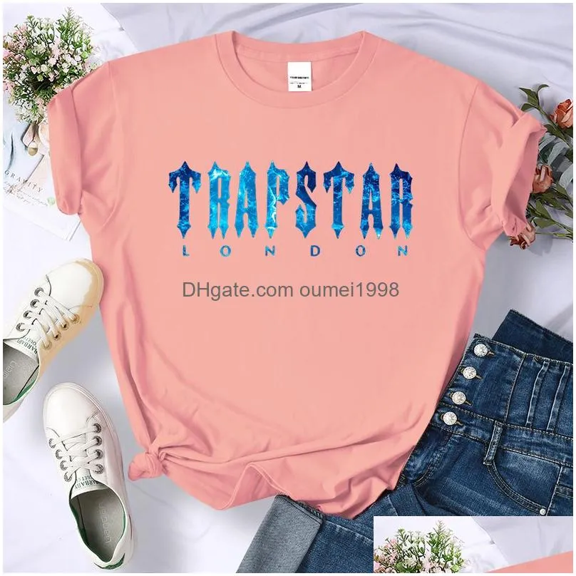 trapstar undersea blue printed t shirts women summer breathable casual short sleeve street hip hop tee clothing soft tops 220629