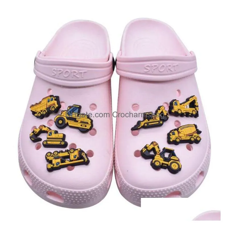 cute cartoon excavator shoe flower boy chrilds hole beach shoe charms accessories clog wristband decoration gift