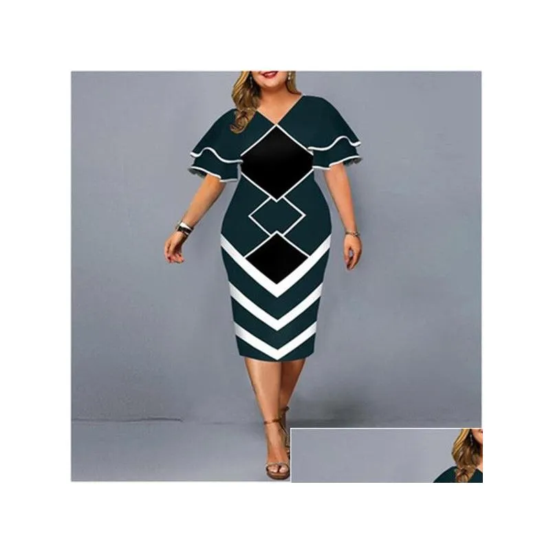 womens plus size dresses bodycon elegant geometric print evening party dress layered bell sleeve casual club outfits