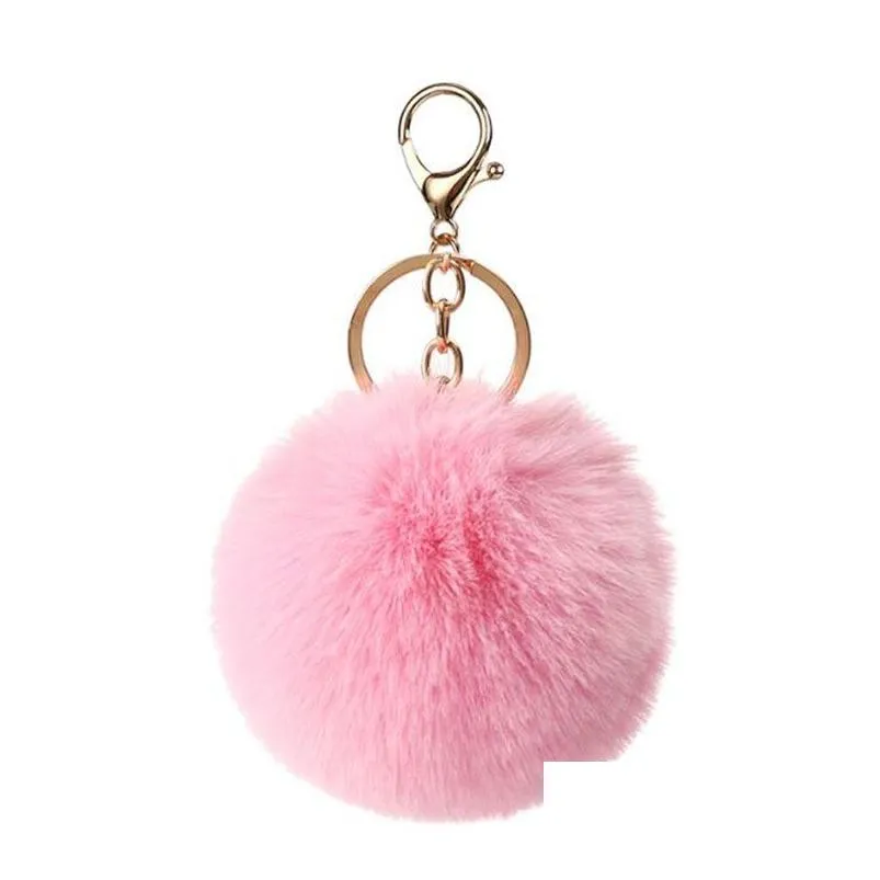 16 colors 8cm fluffy faux rabbit fur ball keychains women girls car school bag key ring cute pompom key chain jewelry accessories