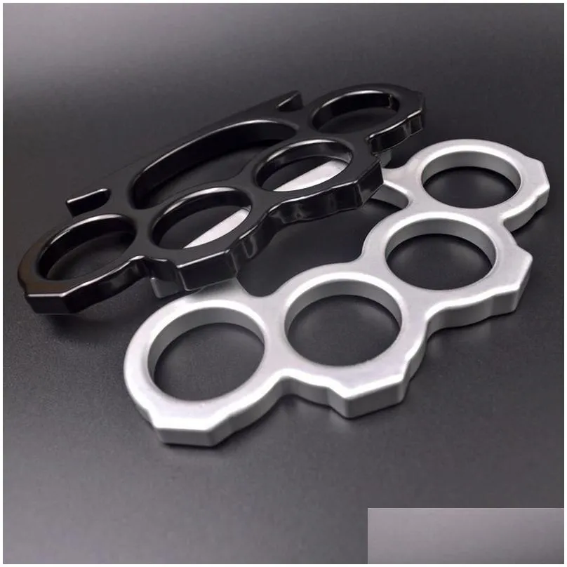 Brass Knuckles Sier Black Metal Knuckle Duster Four Finger Self Defense