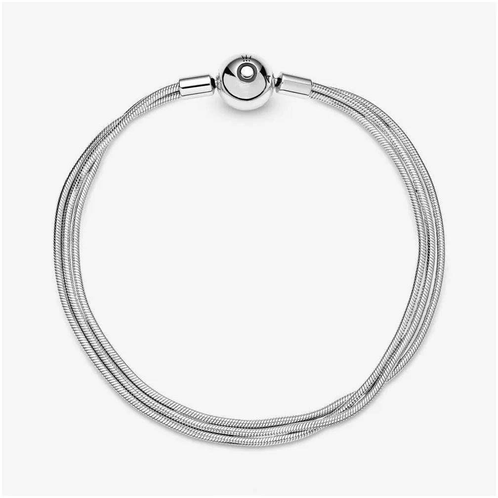 high polish 100% 925 sterling silver moments multi snake chain bracelet fit authentic european dangle charm for women fashion wedding