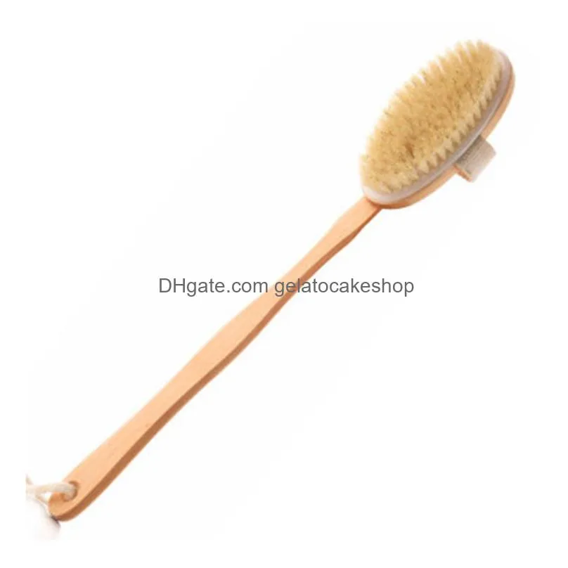 dry skin body brush with long detachable non-slip handle 100% natural bristle bath shower brush blood circulation exfoliation