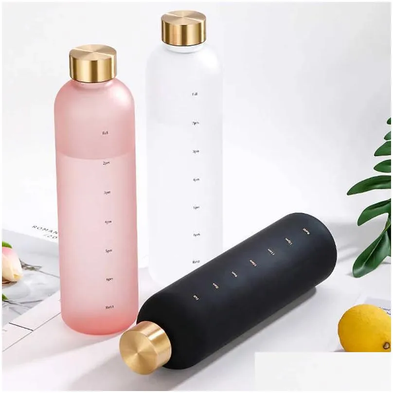 1 liters water bottle motivational drinking bottle sports water bottles with time marker stickers portable reusable plastic cups