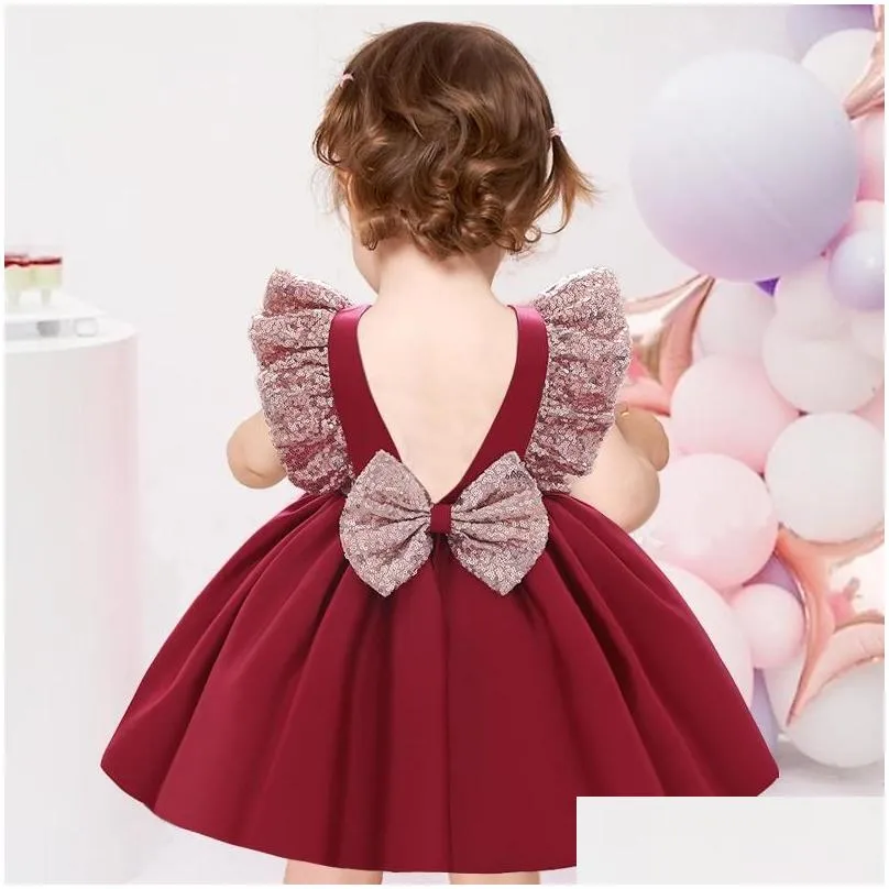 girls dresses born dress 1st birthday for baby girl clothes bow princess baptism sequin party evening backlessgirls