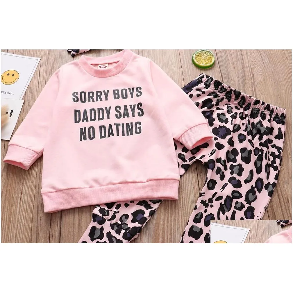 infant baby girls clothing set 0-4t spring fall daddy says no dating topsaddleopard print pantsaddheadband toddler girl outfits sets