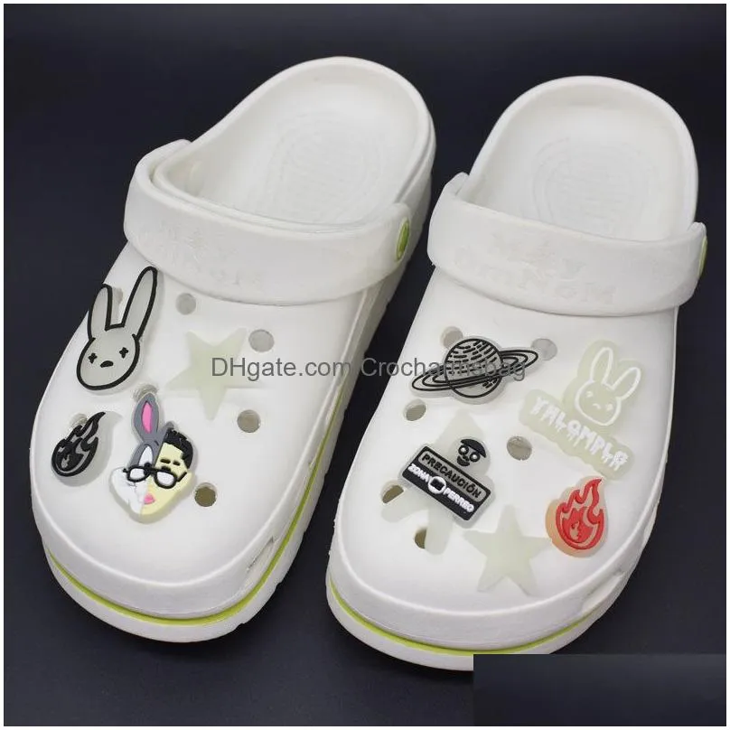 cute cartoon PVC Shoe Charms Shoe Buckles Glow luminous Buckles Fit Bracelets Croc JIBZ Shoe accessories