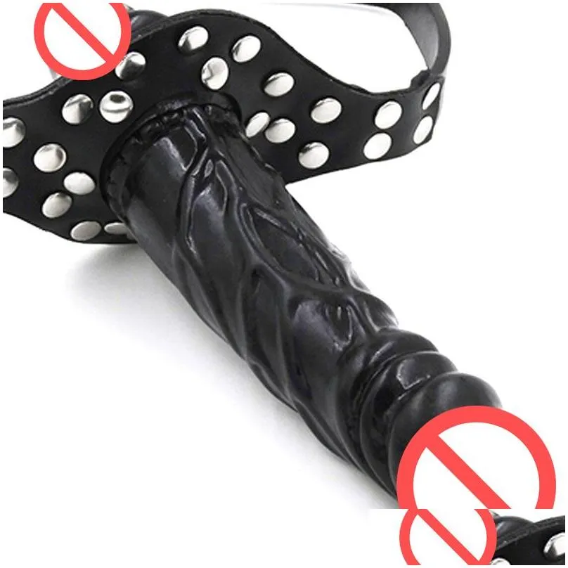 yuelv adult game leather mouth gag with strap on dildo silicone penis bondage restraints fetish slave gag erotic toy for