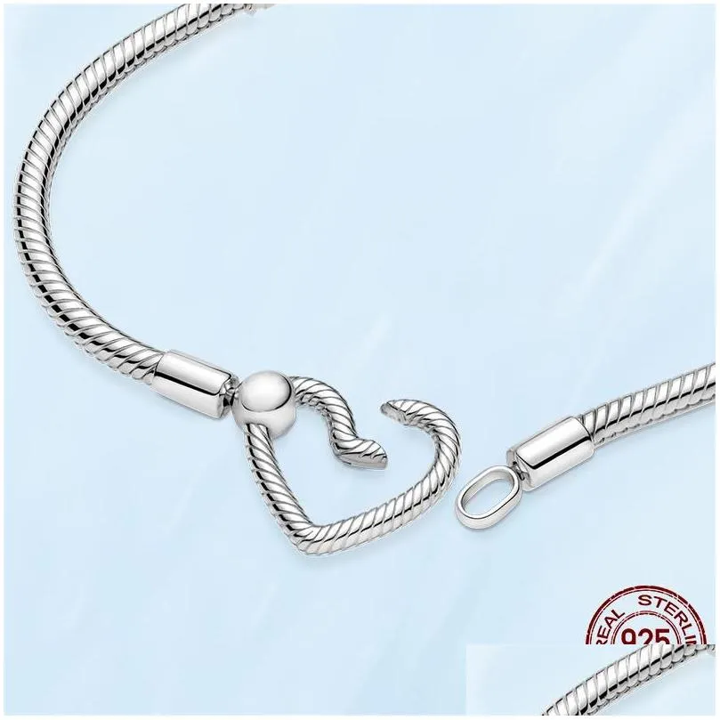  authentic 925 sterling silver selling bracelet for women heart shaped snake chain ladies fit  charm beads jewelry gift with original