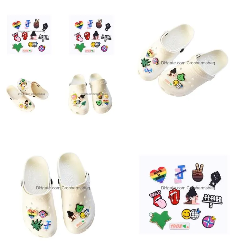 Black cute cartoon PVC Shoe Charms Shoe Buckles Action Figure Fit Bracelets Croc JIBZ Shoe accessories Wristband Boys Girls Gift