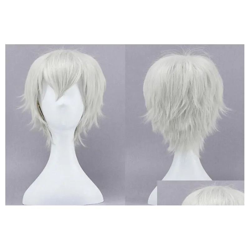 anime tokyo ghoul cosplay wig guru ken kane silver white short straight fibre hair wig hair hairpiece party halloween cosplay costume