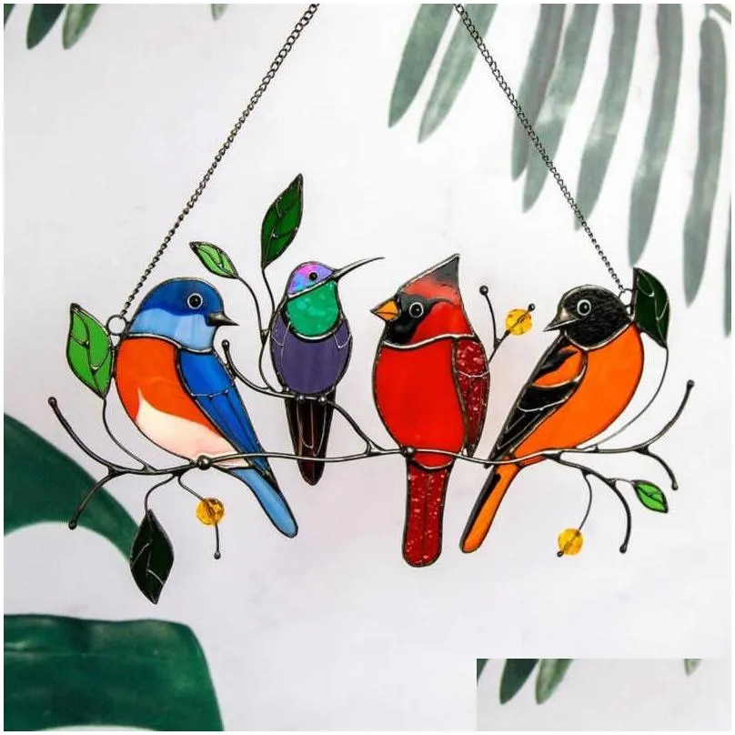  mini pendant stained bird glass window hangings acrylic wall hanging colored birds decor room accessories scandinavian decor mot