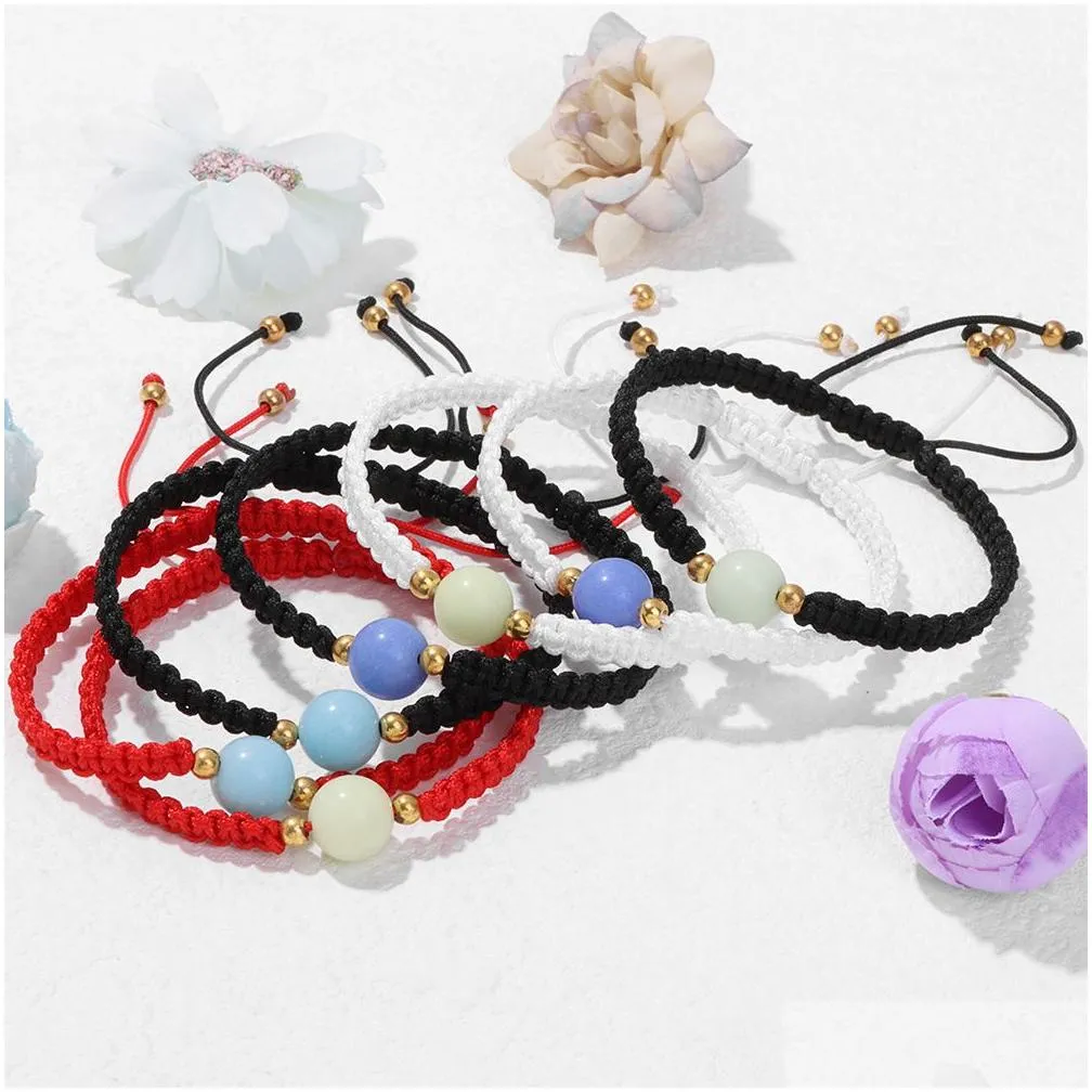 luminous stone hand woven adjustable bracelet red black string rope braided friendship bracelets for women men jewelry