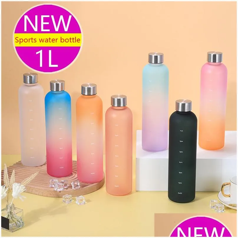  1 liters water bottle motivational drinking bottle sports water bottles with time marker stickers portable reusable plastic cups