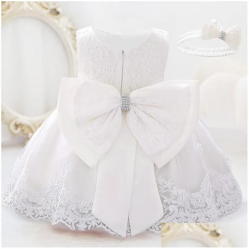 girls dresses infant white pink first 1st birthday dress for baby girl costume big bow princess baptism girls party childgirls