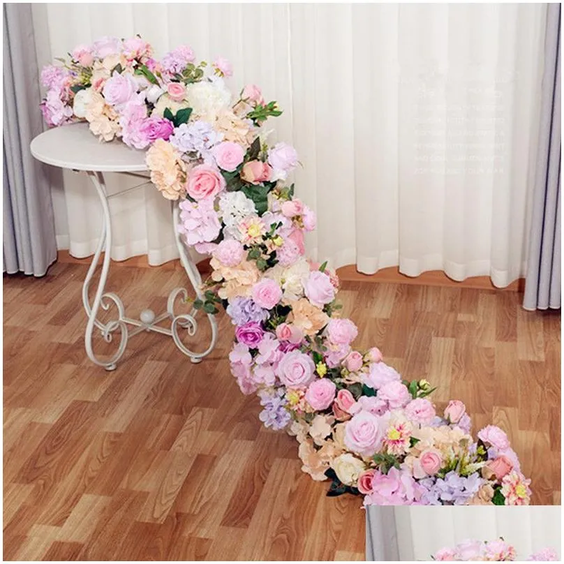 2m luxury white rose hydrangea artificial flower row runner arch road cited floral for wedding party diy decoration