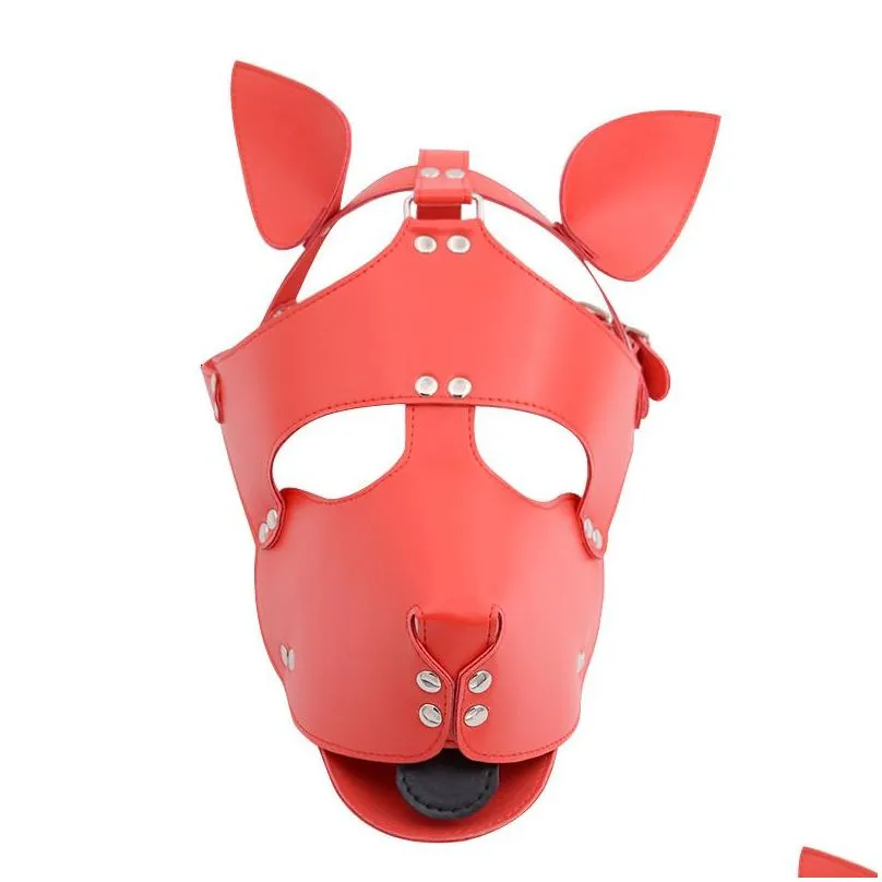 black red leather dog bdsm mask bondage restraints cosplay mask costume erotic sm slave head cover harness fetish kinky toys