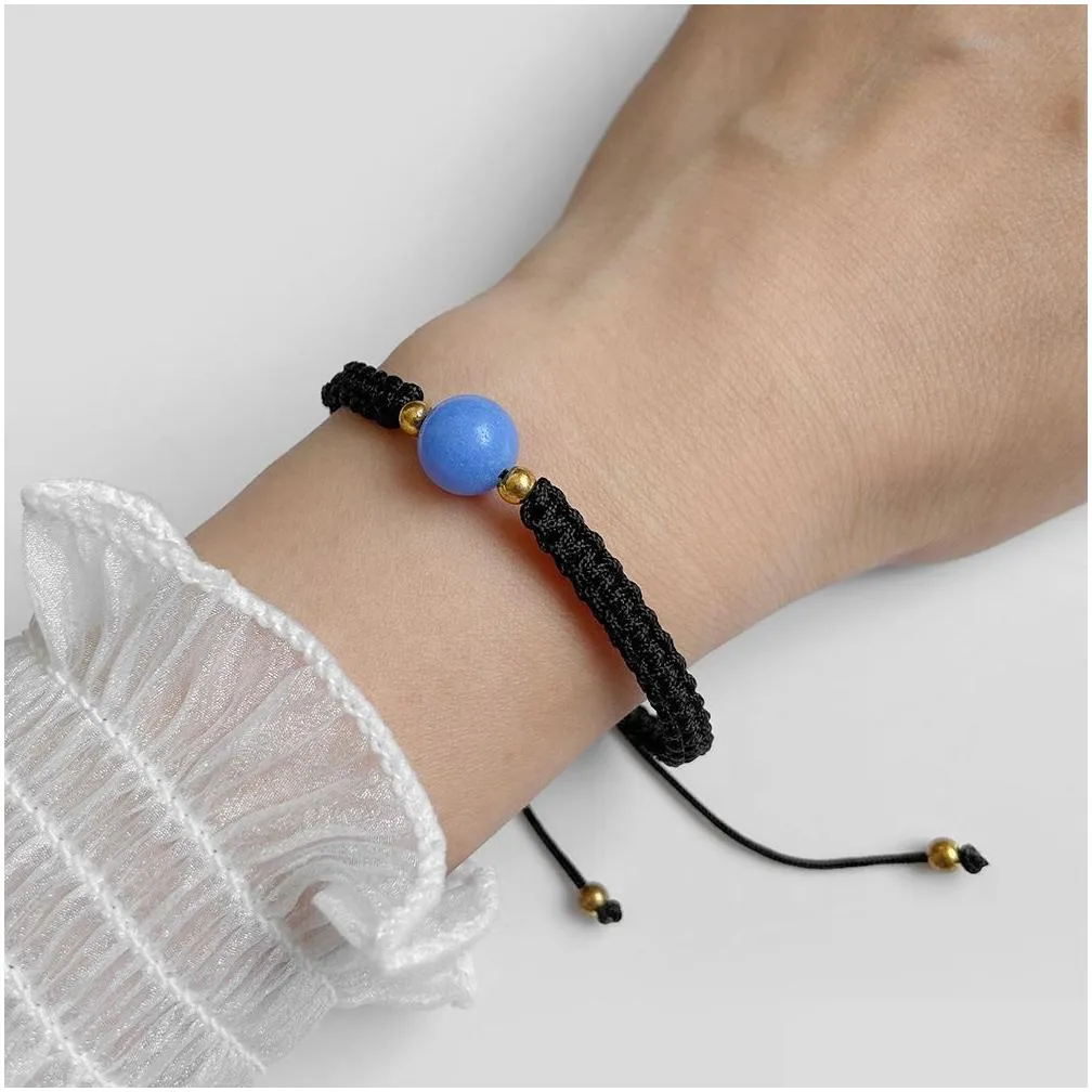 luminous stone hand woven adjustable bracelet red black string rope braided friendship bracelets for women men jewelry