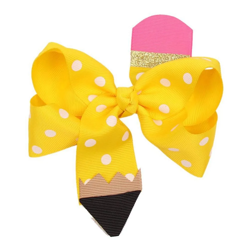 4.5 inch polka dots pencil hairbows cute baby ribbon bows boutique hairbow with hair clips kids accessories a3949