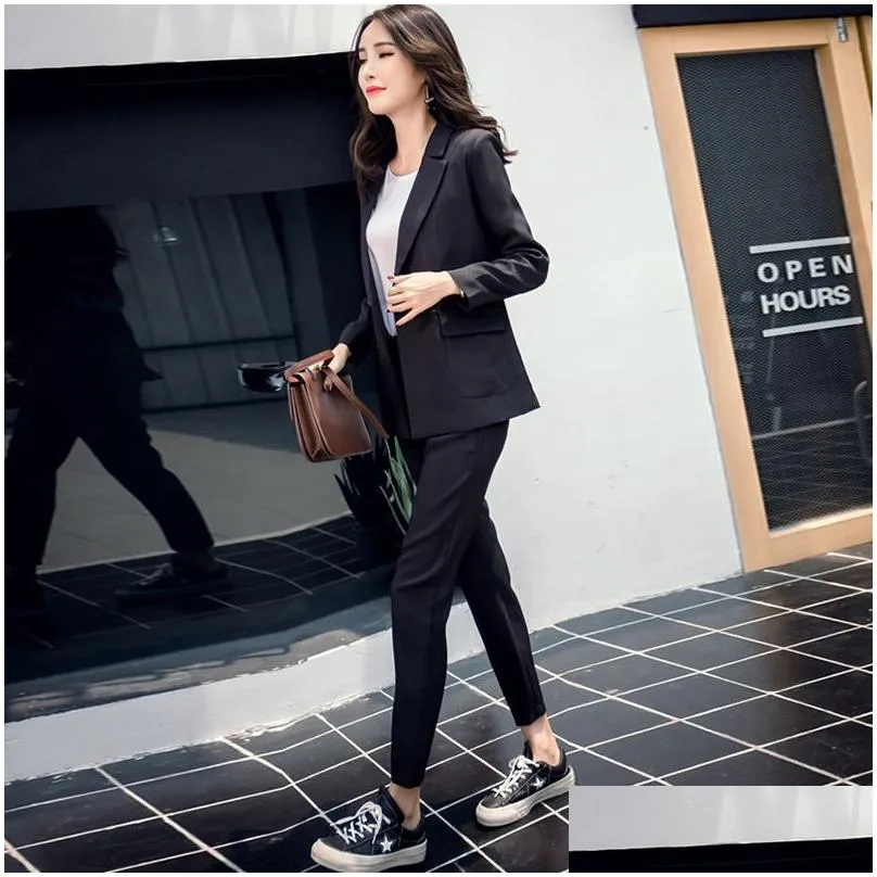 women 2 two piece sets short gray solid blazer add high waist pant office lady notched jacket suits korean outfits femme