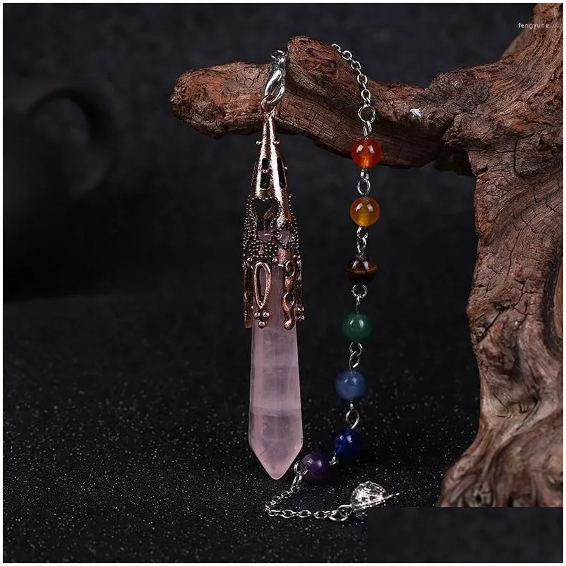 pendant necklaces hexagonal column pendulum ethnic reiki healing natural prism stone chain necklace jewelry