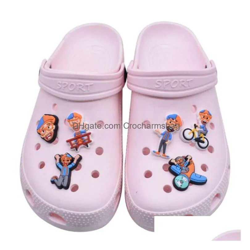 Newest 6 style orange cartoon croc charms pvc shoecharm buckle fashion shoe accessories DIY custom clog charm button