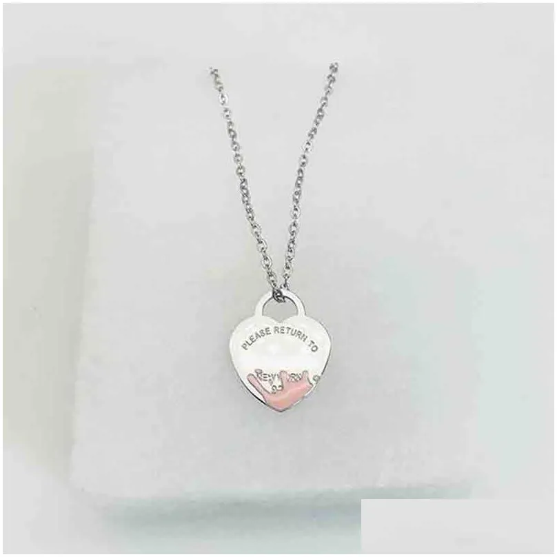 luxury heart necklace womens one set of packaging stainless steel 19mm pendant blue pink green red couple jewelry on the neck valentine day